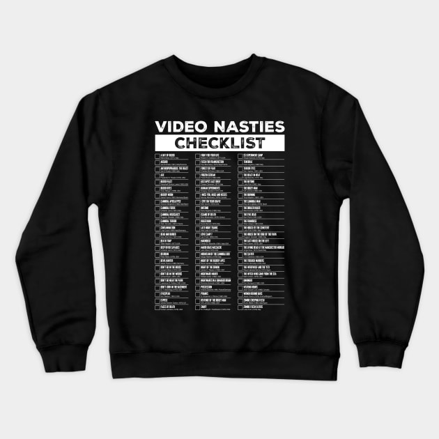 Video Nasties checklist – All-white version Crewneck Sweatshirt by andrew_kelly_uk@yahoo.co.uk